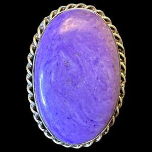 Genuine Purple Charoite Turquoise Sterling Silver Overlay Ring Size 8.5